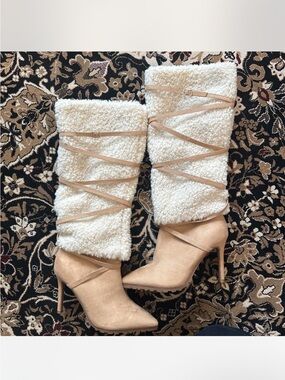 Tan Fur Knee High Boots
